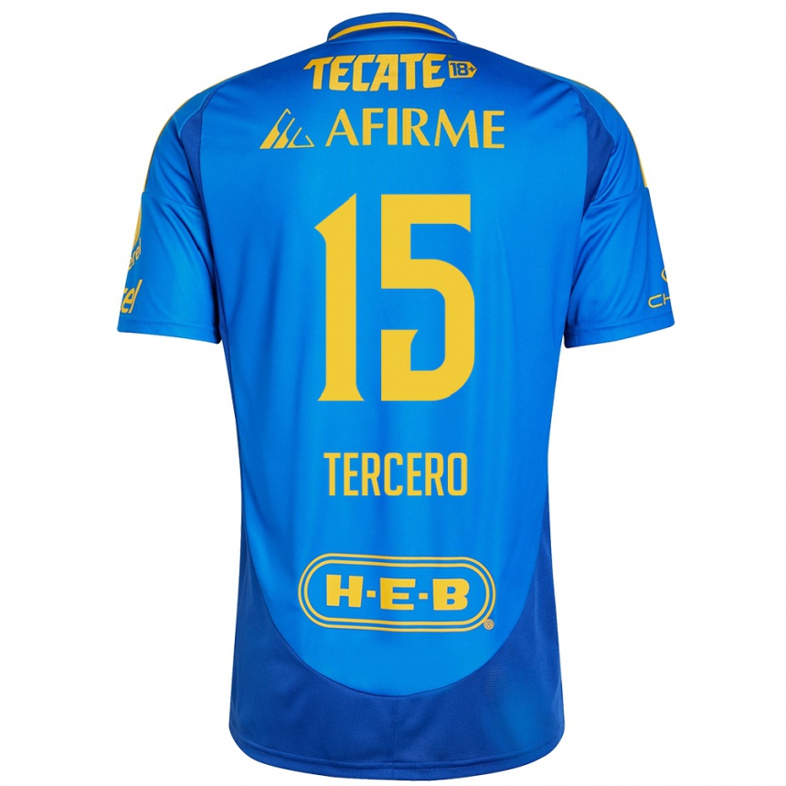 Kids Football Eduardo Tercero #15 Blue Yellow Away Jersey 2024/25 T-Shirt