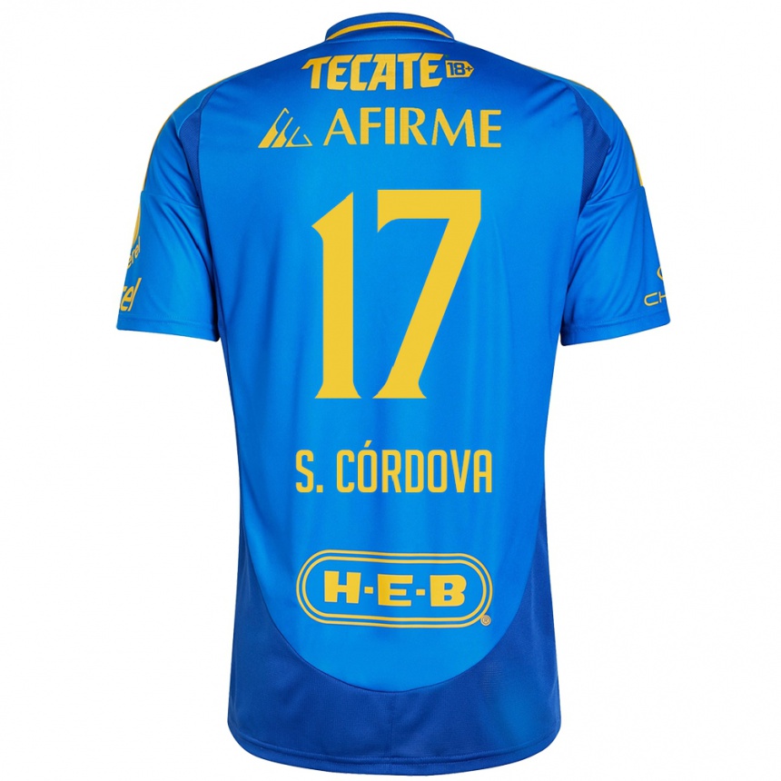 Kids Football Sebastián Córdova #17 Blue Yellow Away Jersey 2024/25 T-Shirt