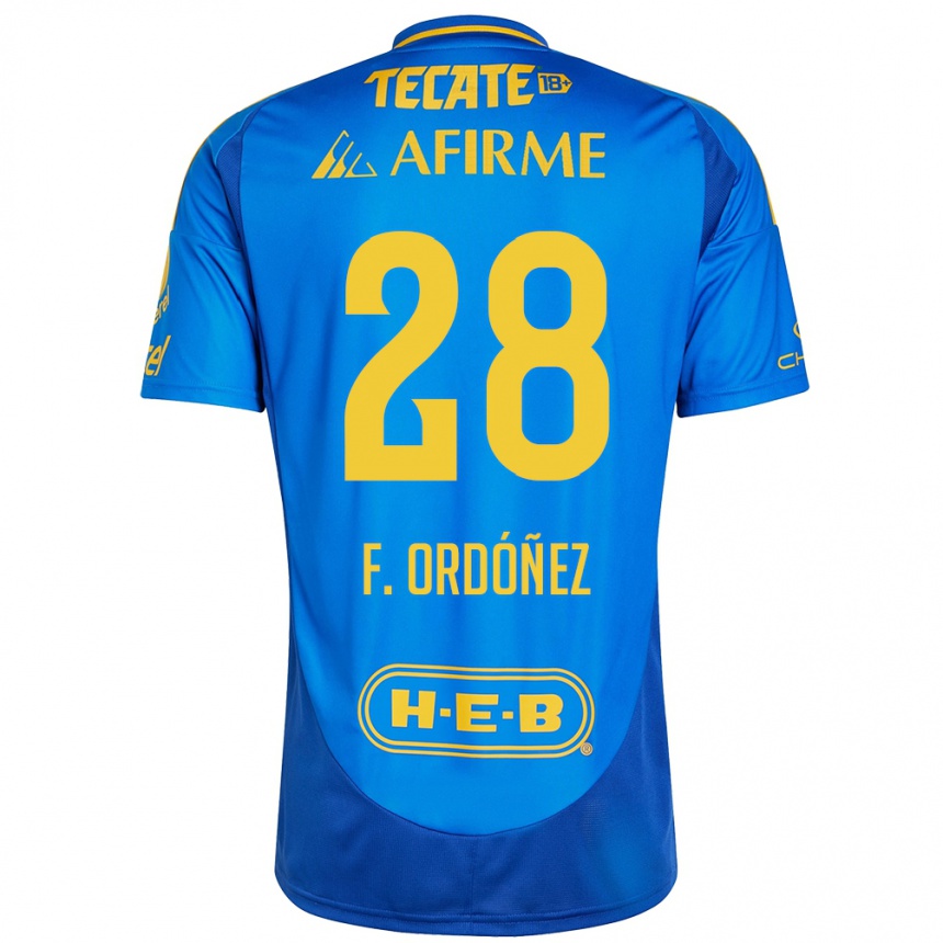 Kids Football Fernando Ordóñez #28 Blue Yellow Away Jersey 2024/25 T-Shirt