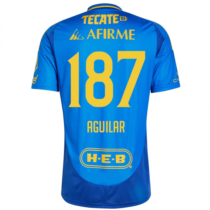 Kids Football Manuel Aguilar #187 Blue Yellow Away Jersey 2024/25 T-Shirt