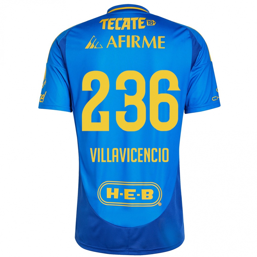 Kids Football Edgar Villavicencio #236 Blue Yellow Away Jersey 2024/25 T-Shirt