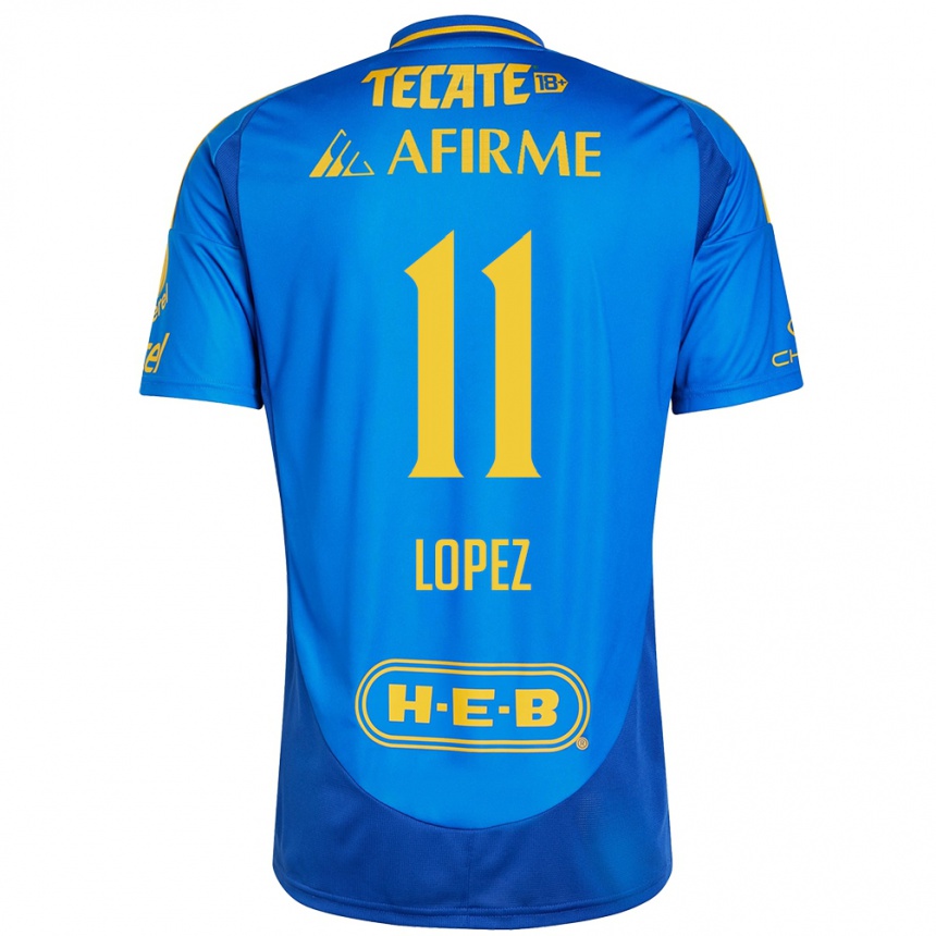 Kids Football Nicolas Lopez #11 Blue Yellow Away Jersey 2024/25 T-Shirt