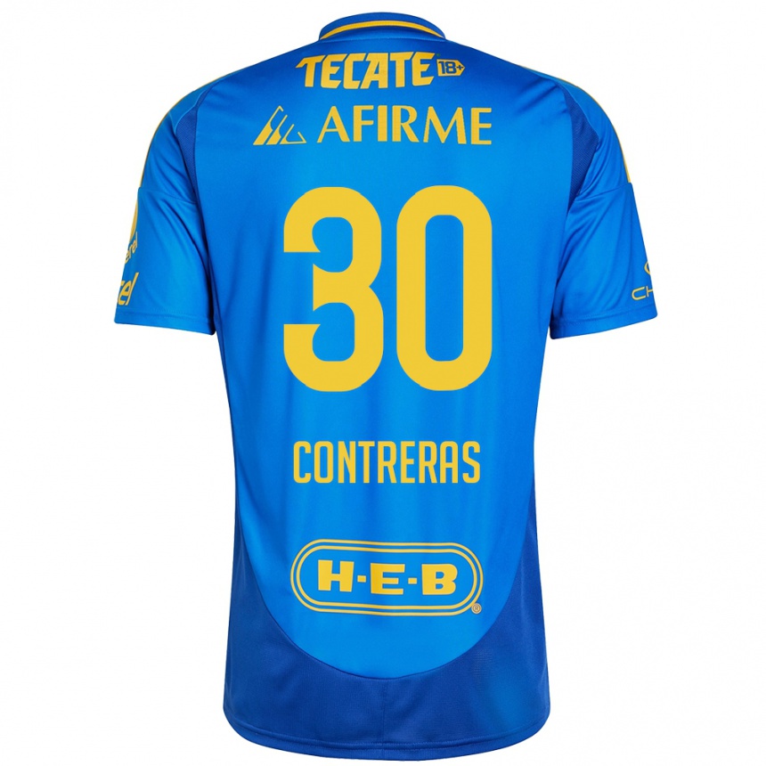 Kids Football Lizeth Contreras #30 Blue Yellow Away Jersey 2024/25 T-Shirt