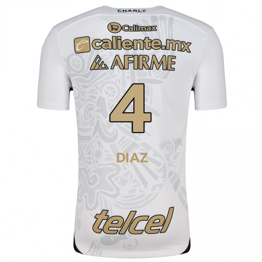 Kids Football Nicolás Díaz #4 White Black Away Jersey 2024/25 T-Shirt