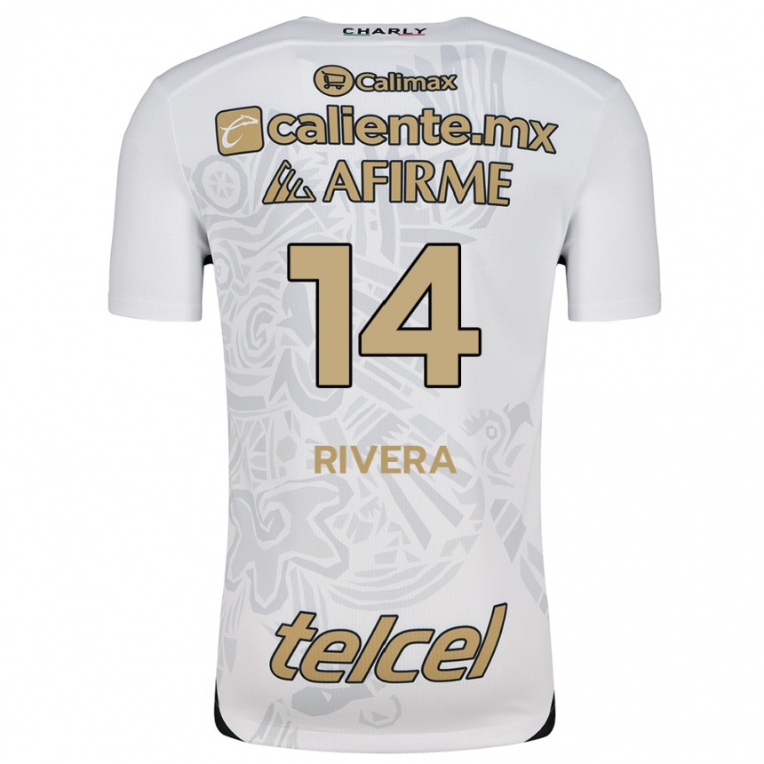 Kids Football Christian Rivera #14 White Black Away Jersey 2024/25 T-Shirt