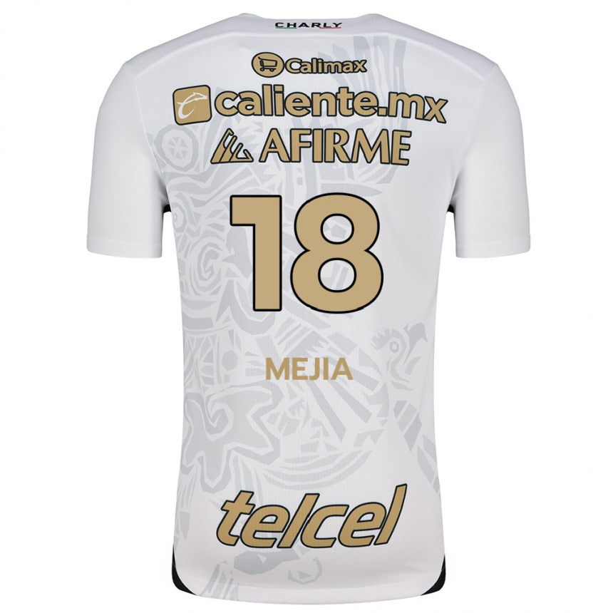 Kids Football Aarón Mejía #18 White Black Away Jersey 2024/25 T-Shirt