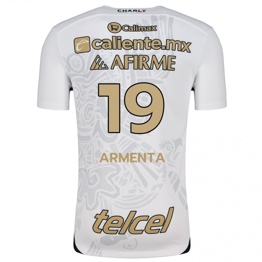 Kids Football Eduardo Armenta #19 White Black Away Jersey 2024/25 T-Shirt