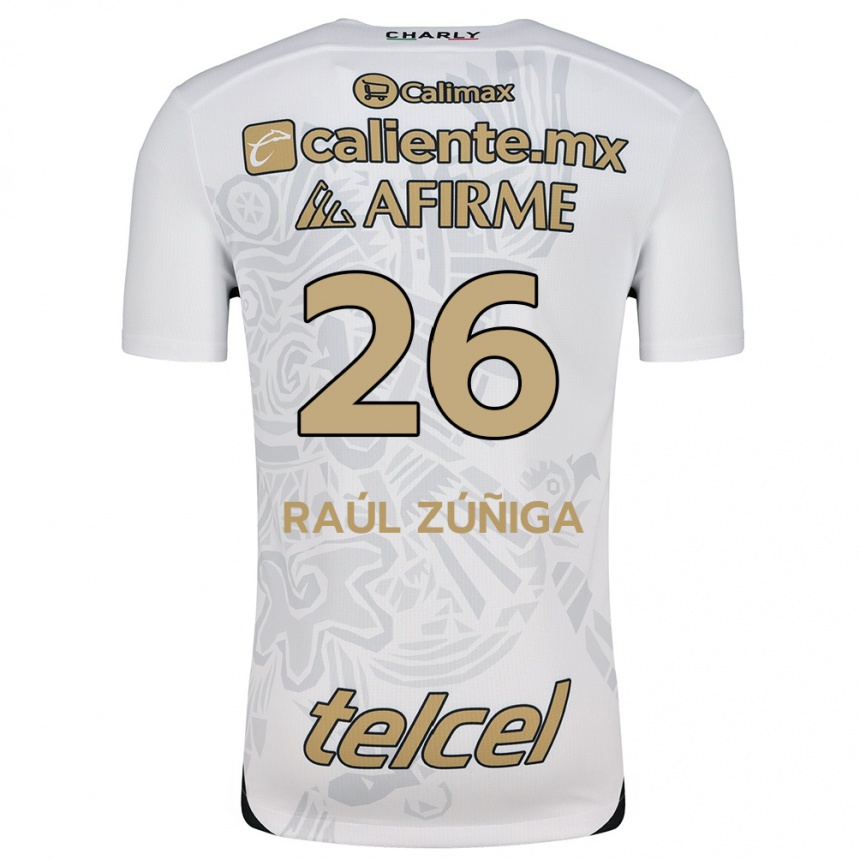 Kids Football José Raúl Zúñiga #26 White Black Away Jersey 2024/25 T-Shirt