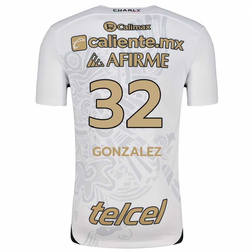 Kids Football Carlos González #32 White Black Away Jersey 2024/25 T-Shirt