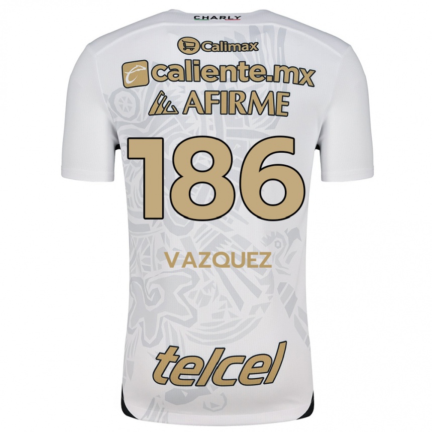 Kids Football Octavio Vázquez #186 White Black Away Jersey 2024/25 T-Shirt