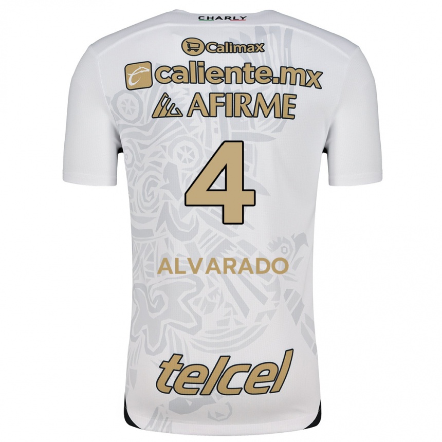 Kids Football Mónica Alvarado #4 White Black Away Jersey 2024/25 T-Shirt