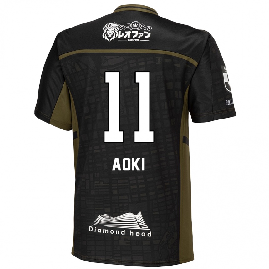 Kids Football Ryota Aoki #11 Black Green Away Jersey 2024/25 T-Shirt