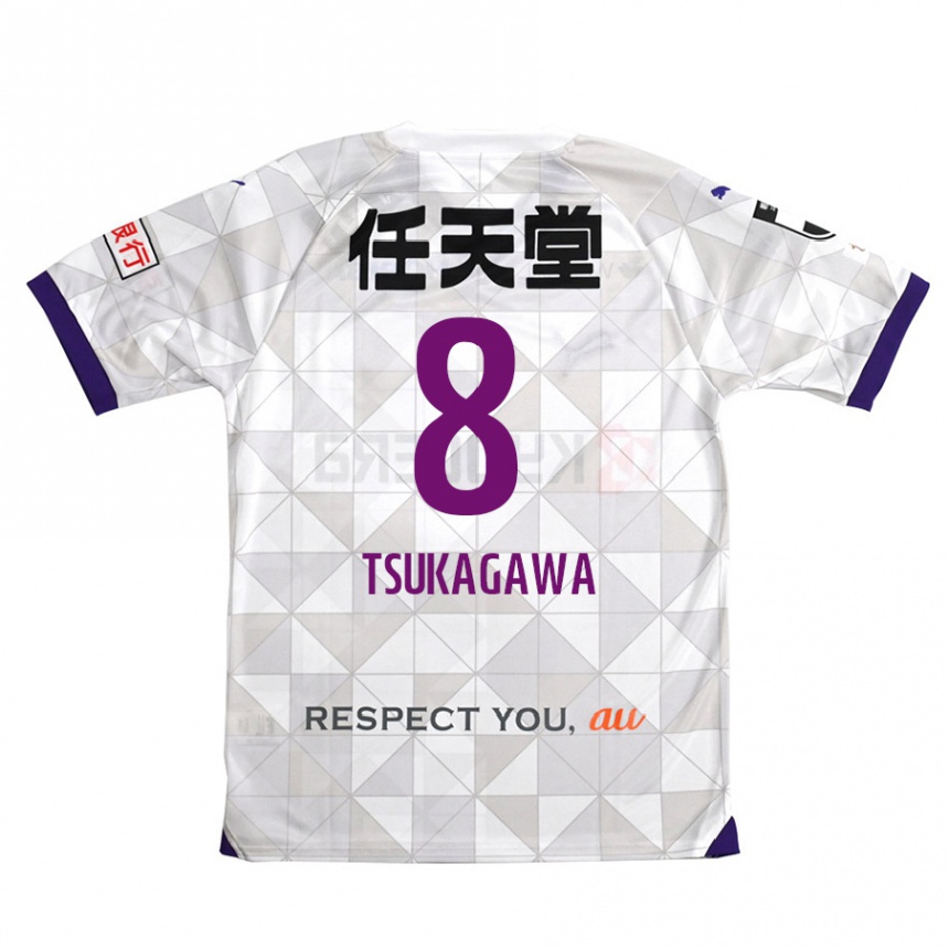 Kids Football Koki Tsukagawa #8 White Purple Away Jersey 2024/25 T-Shirt