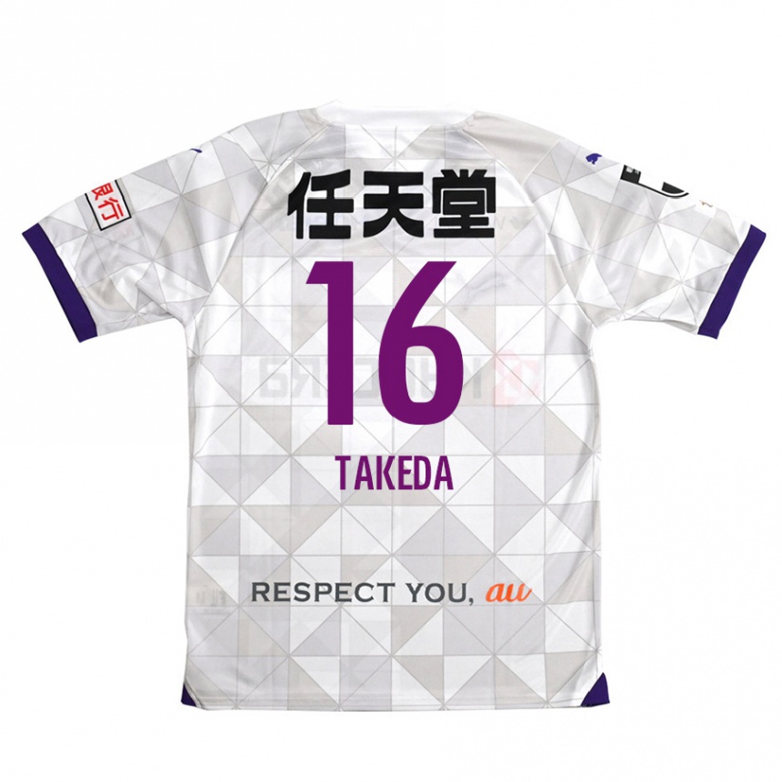 Kids Football Shohei Takeda #16 White Purple Away Jersey 2024/25 T-Shirt