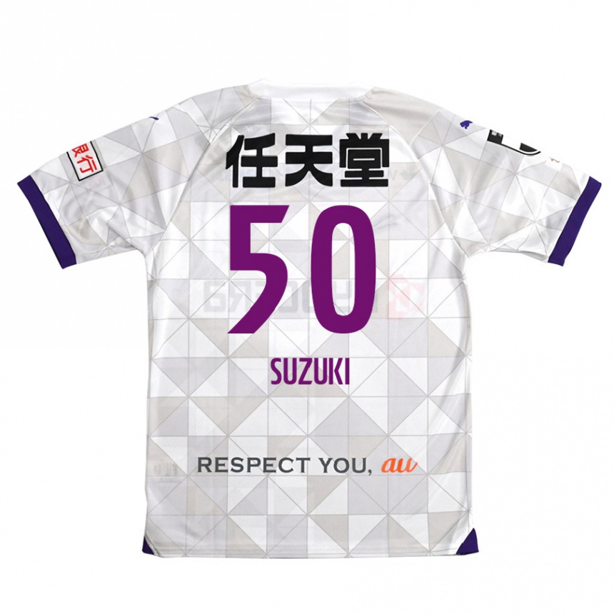 Kids Football Yoshinori Suzuki #50 White Purple Away Jersey 2024/25 T-Shirt