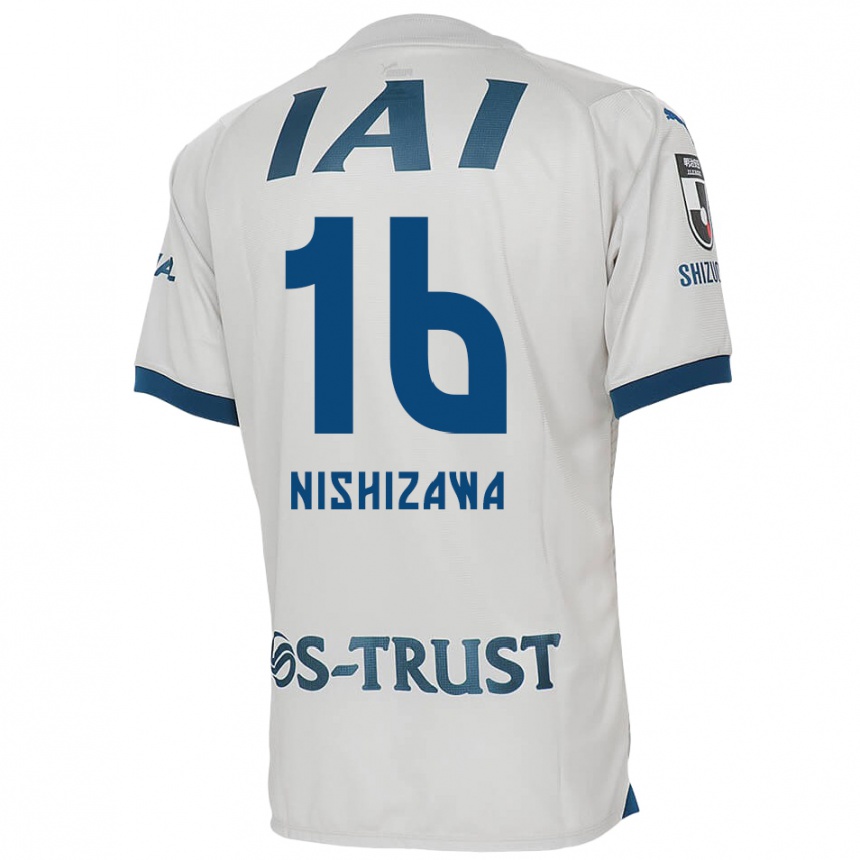 Kids Football Kenta Nishizawa #16 White Blue Away Jersey 2024/25 T-Shirt