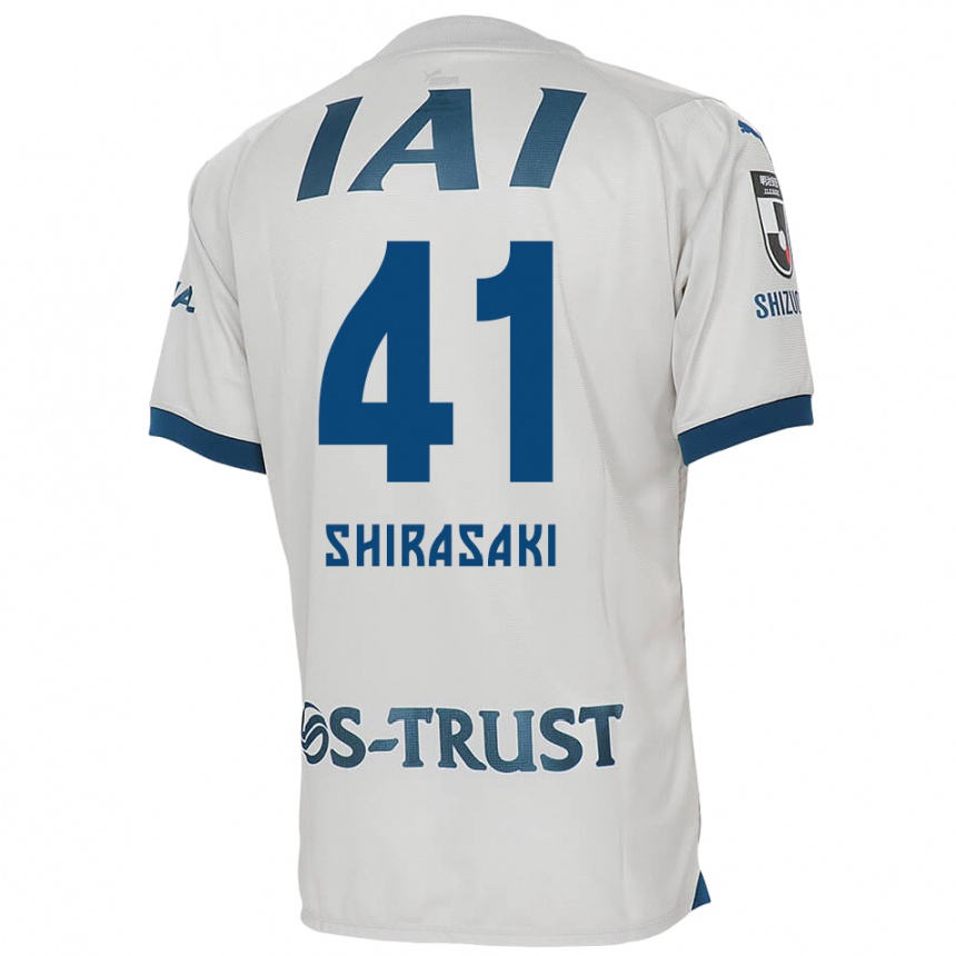 Kids Football Ryohei Shirasaki #41 White Blue Away Jersey 2024/25 T-Shirt