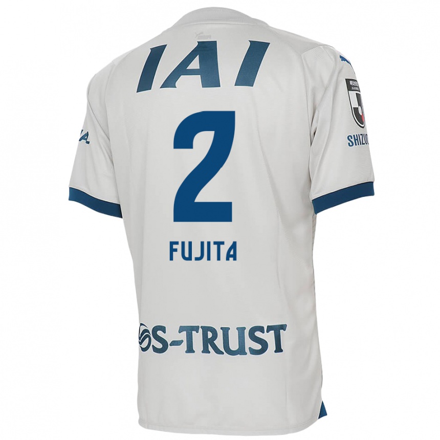 Kids Football Shunsuke Fujita #2 White Blue Away Jersey 2024/25 T-Shirt