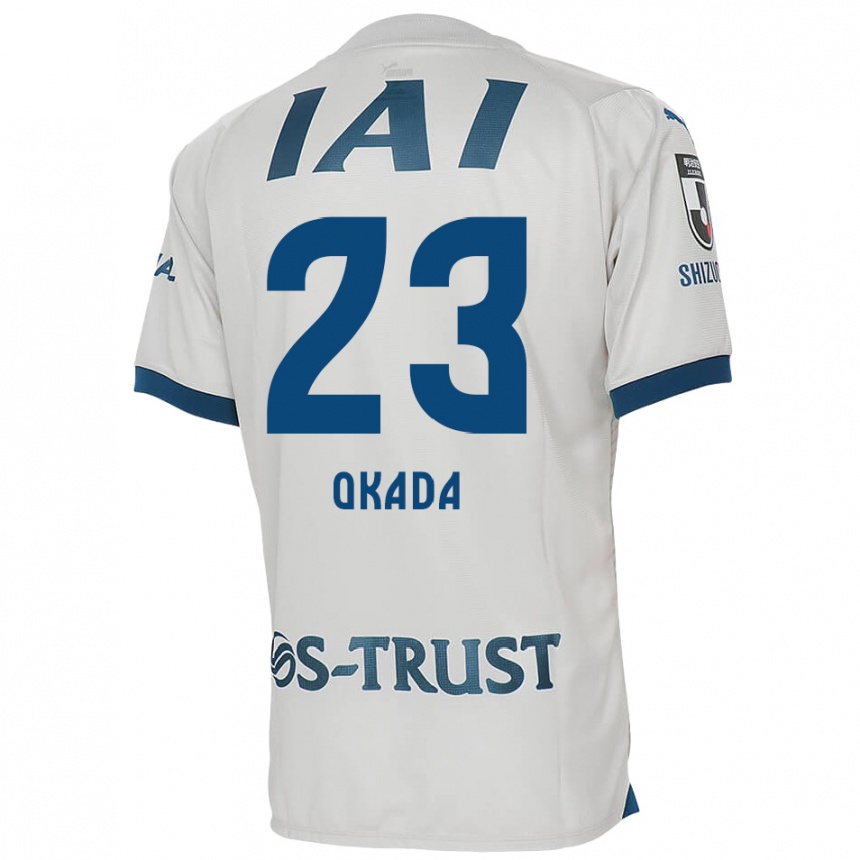 Kids Football Shu Okada #23 White Blue Away Jersey 2024/25 T-Shirt