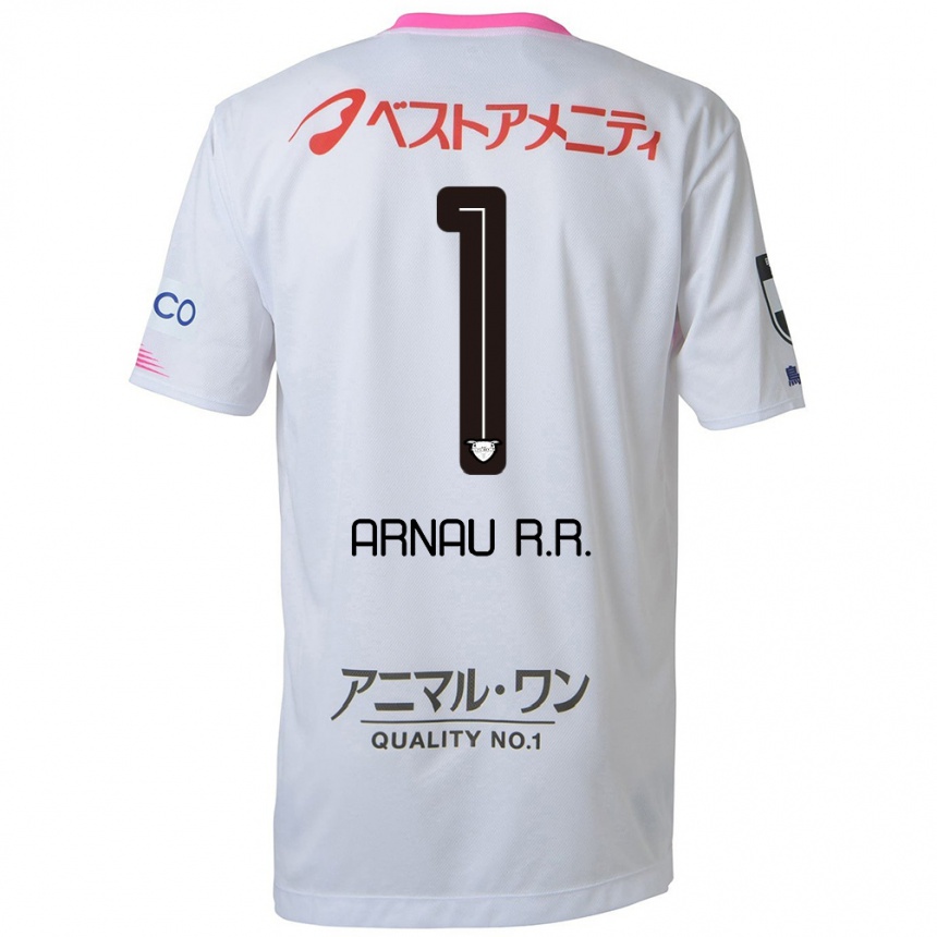 Kids Football Arnau Riera #1 White Blue Pink Away Jersey 2024/25 T-Shirt