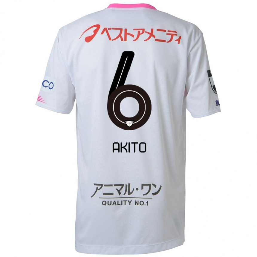 Kids Football Akito Fukuta #6 White Blue Pink Away Jersey 2024/25 T-Shirt