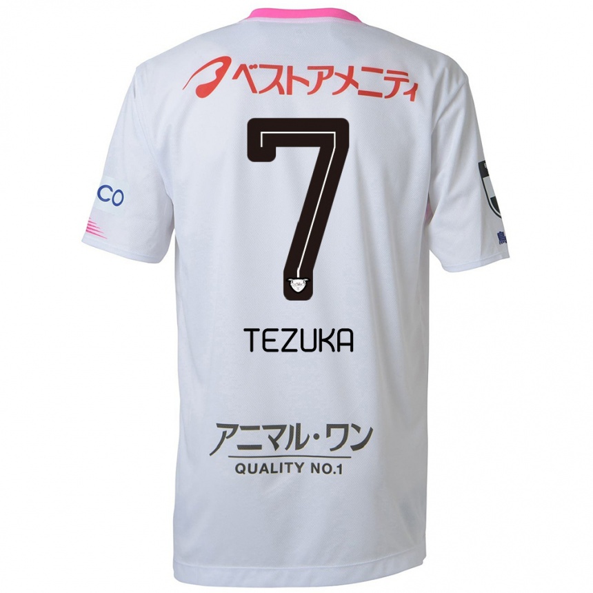 Kids Football Kohei Tezuka #7 White Blue Pink Away Jersey 2024/25 T-Shirt