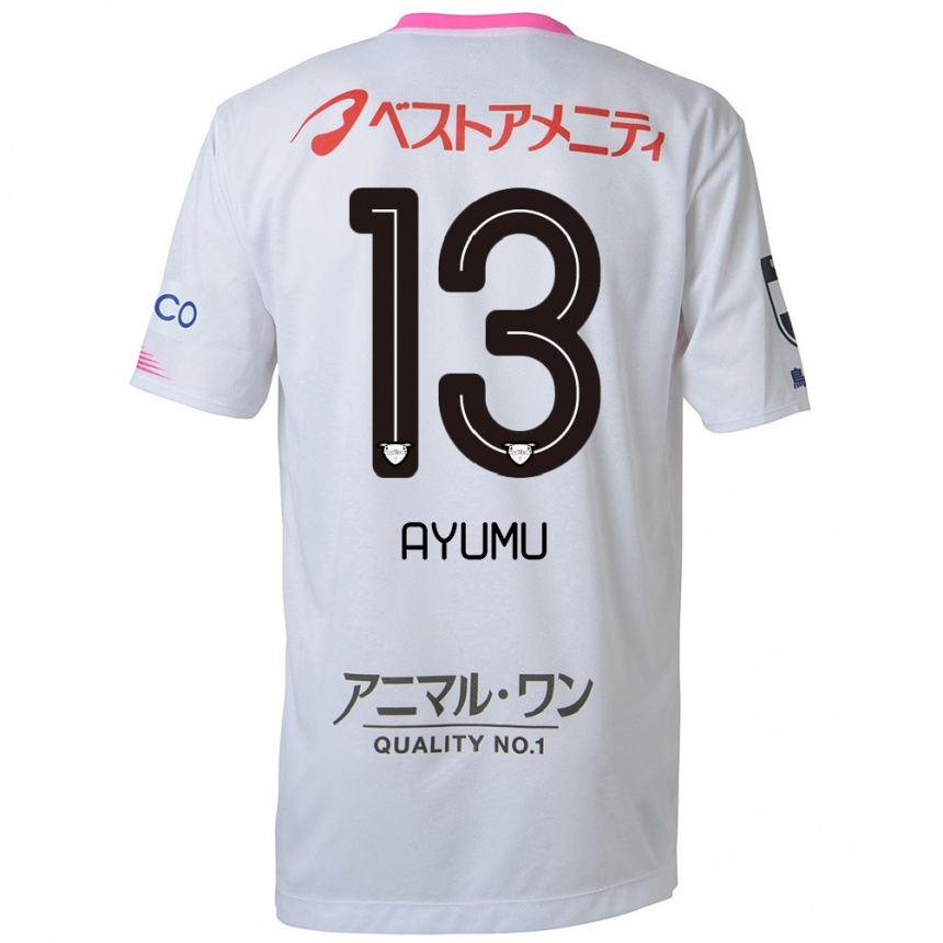 Kids Football Ayumu Yokoyama #13 White Blue Pink Away Jersey 2024/25 T-Shirt