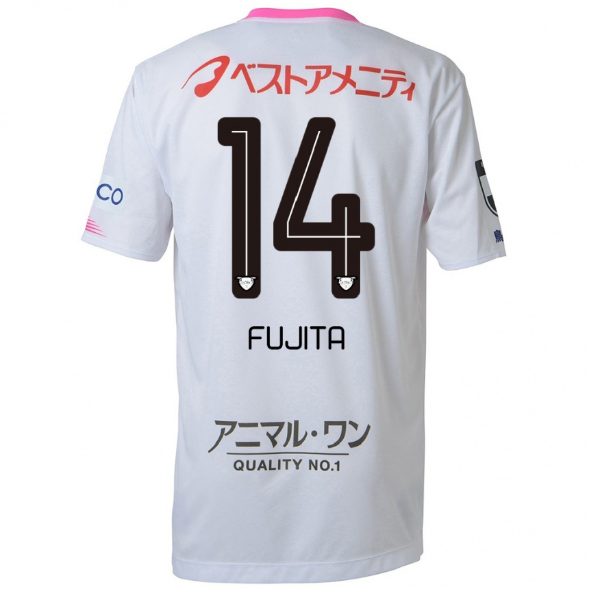 Kids Football Naoyuki Fujita #14 White Blue Pink Away Jersey 2024/25 T-Shirt