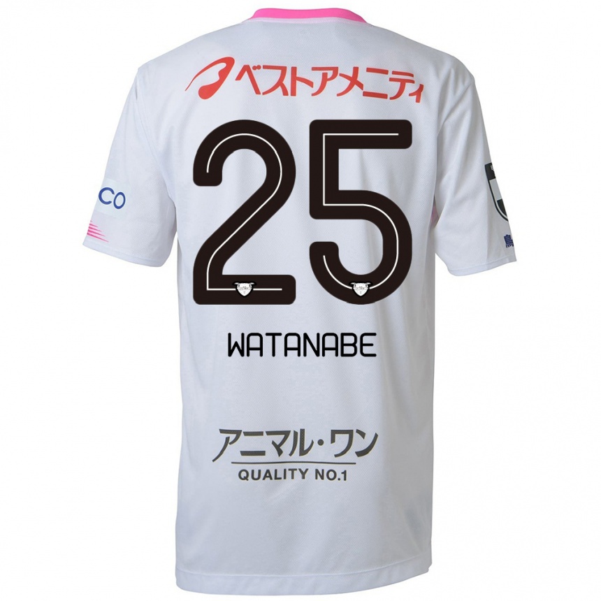 Kids Football Ryohei Watanabe #25 White Blue Pink Away Jersey 2024/25 T-Shirt