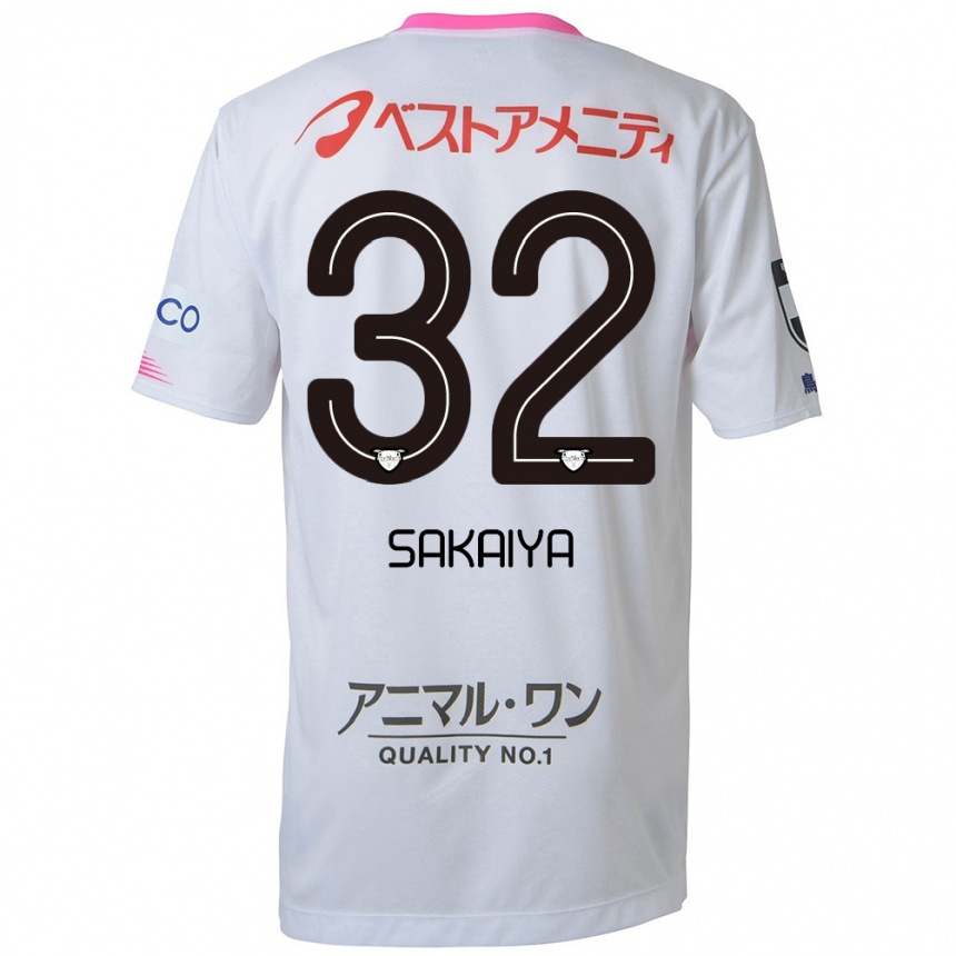 Kids Football Keisuke Sakaiya #32 White Blue Pink Away Jersey 2024/25 T-Shirt