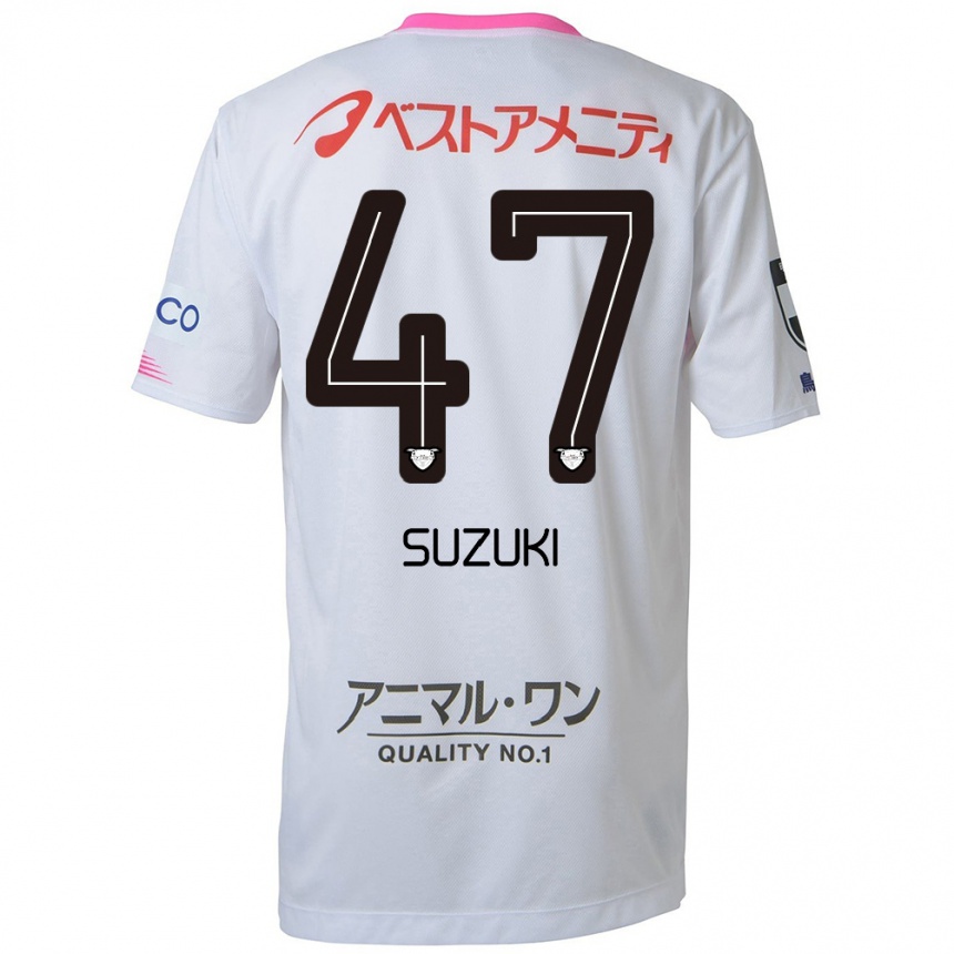 Kids Football Daichi Suzuki #47 White Blue Pink Away Jersey 2024/25 T-Shirt