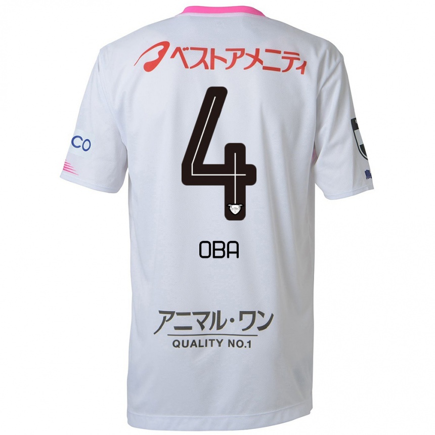 Kids Football Shotaro Oba #4 White Blue Pink Away Jersey 2024/25 T-Shirt