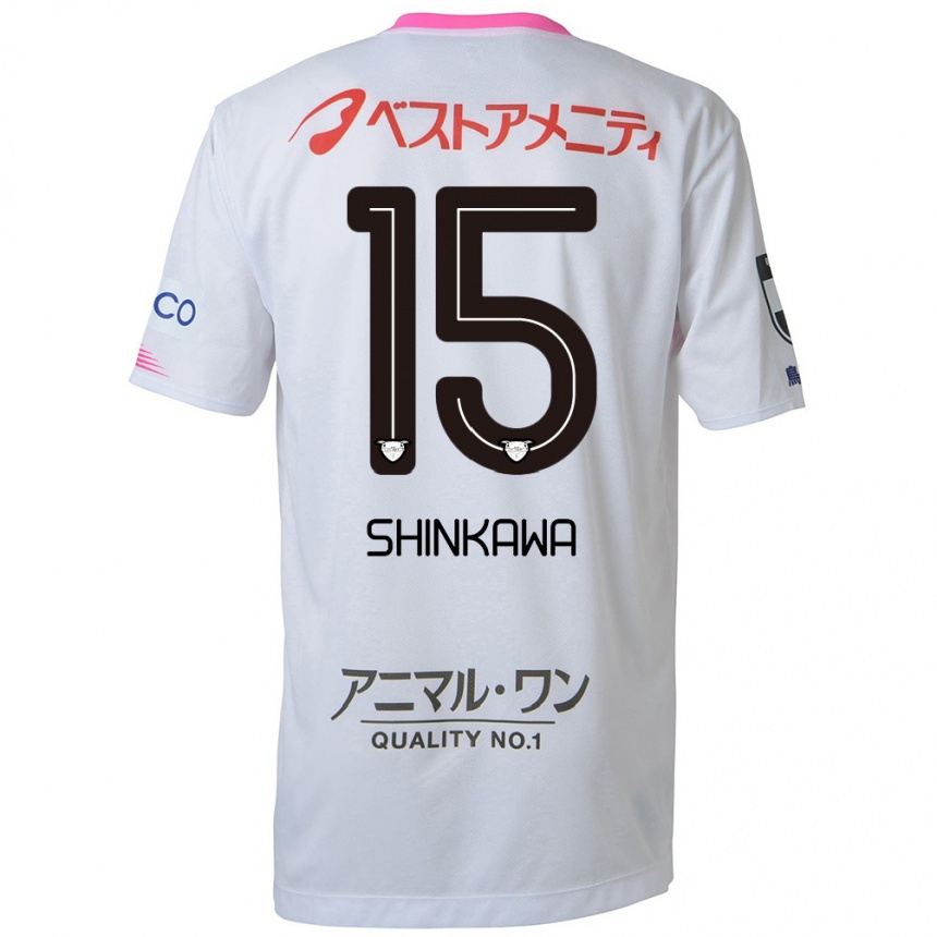 Kids Football Shion Shinkawa #15 White Blue Pink Away Jersey 2024/25 T-Shirt