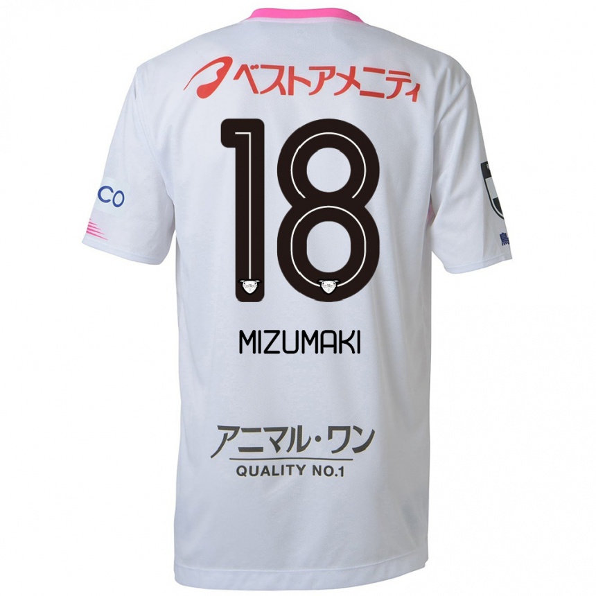 Kids Football Tokito Mizumaki #18 White Blue Pink Away Jersey 2024/25 T-Shirt