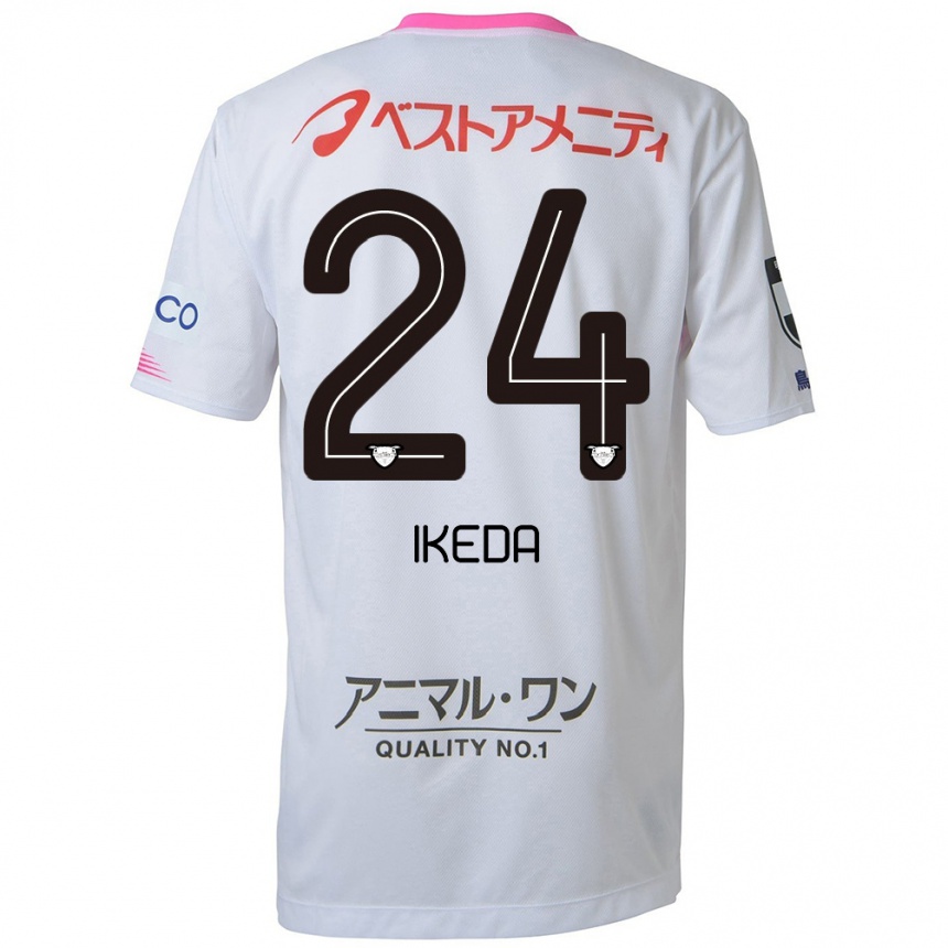 Kids Football Tokia Ikeda #24 White Blue Pink Away Jersey 2024/25 T-Shirt