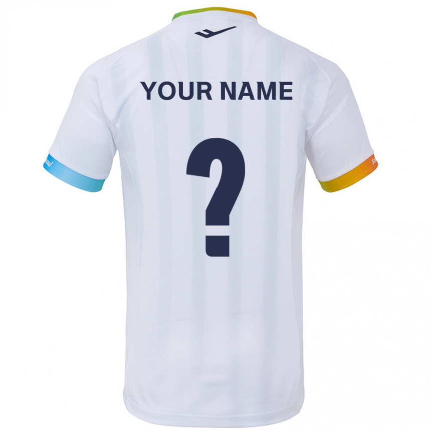 Kids Football Your Name #0 White Blue Away Jersey 2024/25 T-Shirt