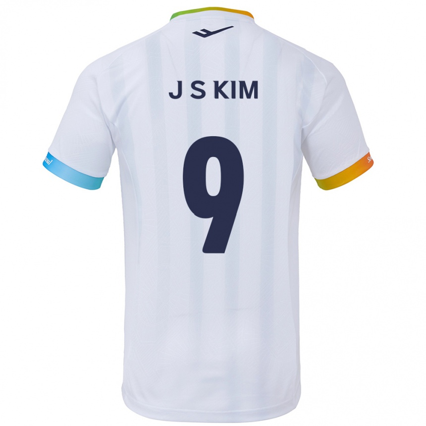 Kids Football Shin-Jin Kim #9 White Blue Away Jersey 2024/25 T-Shirt