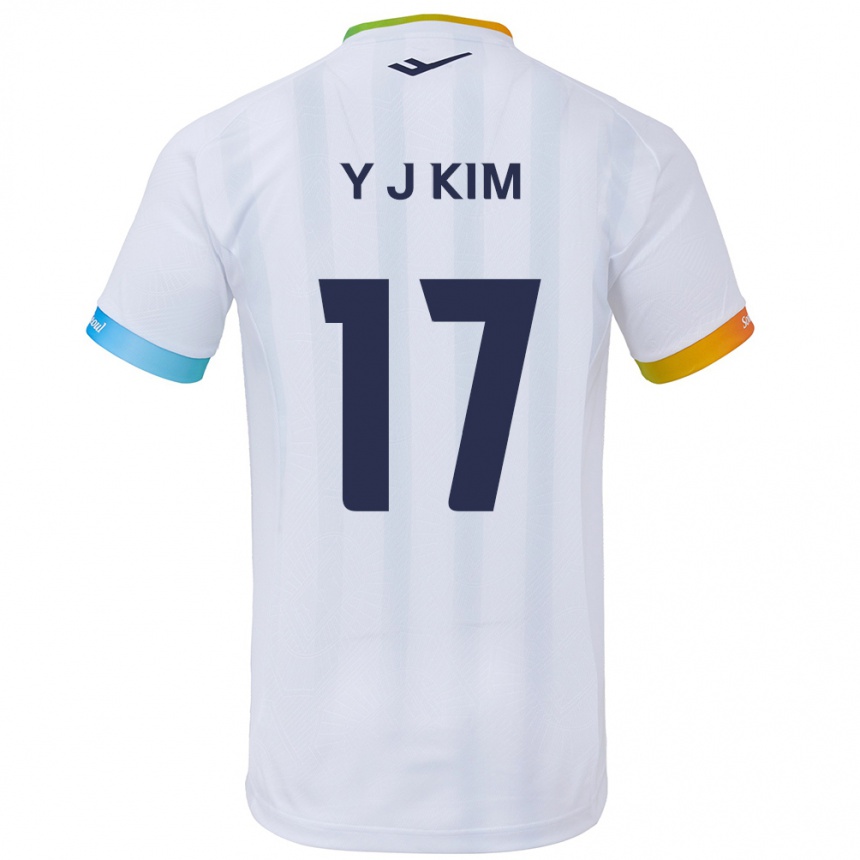 Kids Football Jin-Ya Kim #17 White Blue Away Jersey 2024/25 T-Shirt