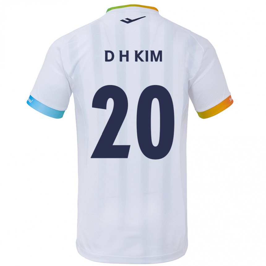 Kids Football Hyeon-Deok Kim #20 White Blue Away Jersey 2024/25 T-Shirt