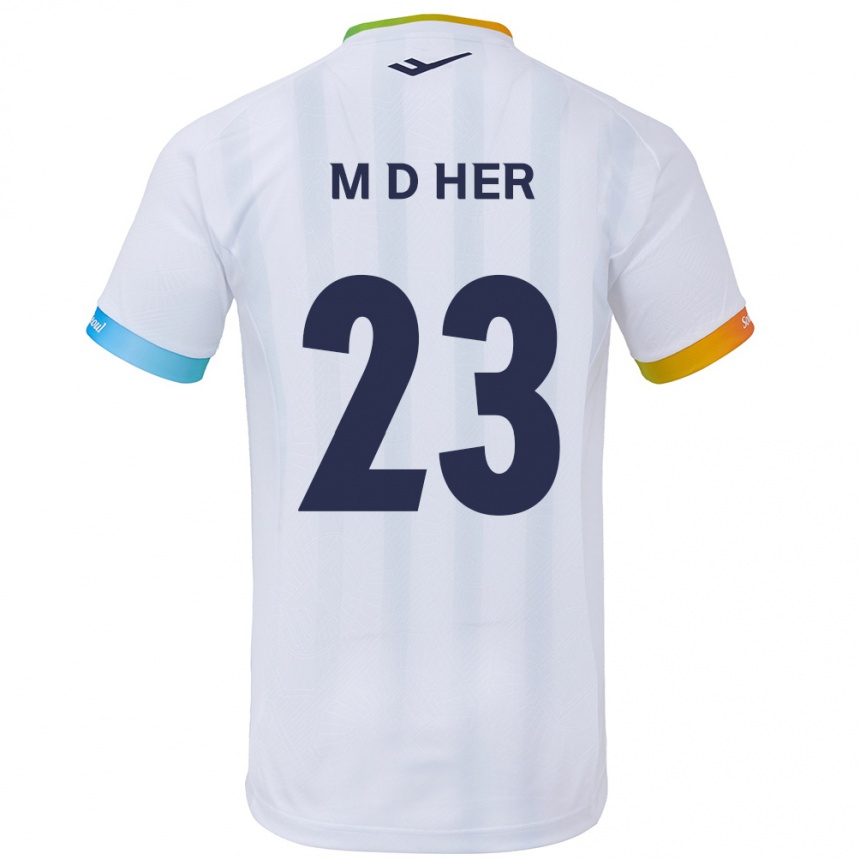 Kids Football Dong-Min Her #23 White Blue Away Jersey 2024/25 T-Shirt