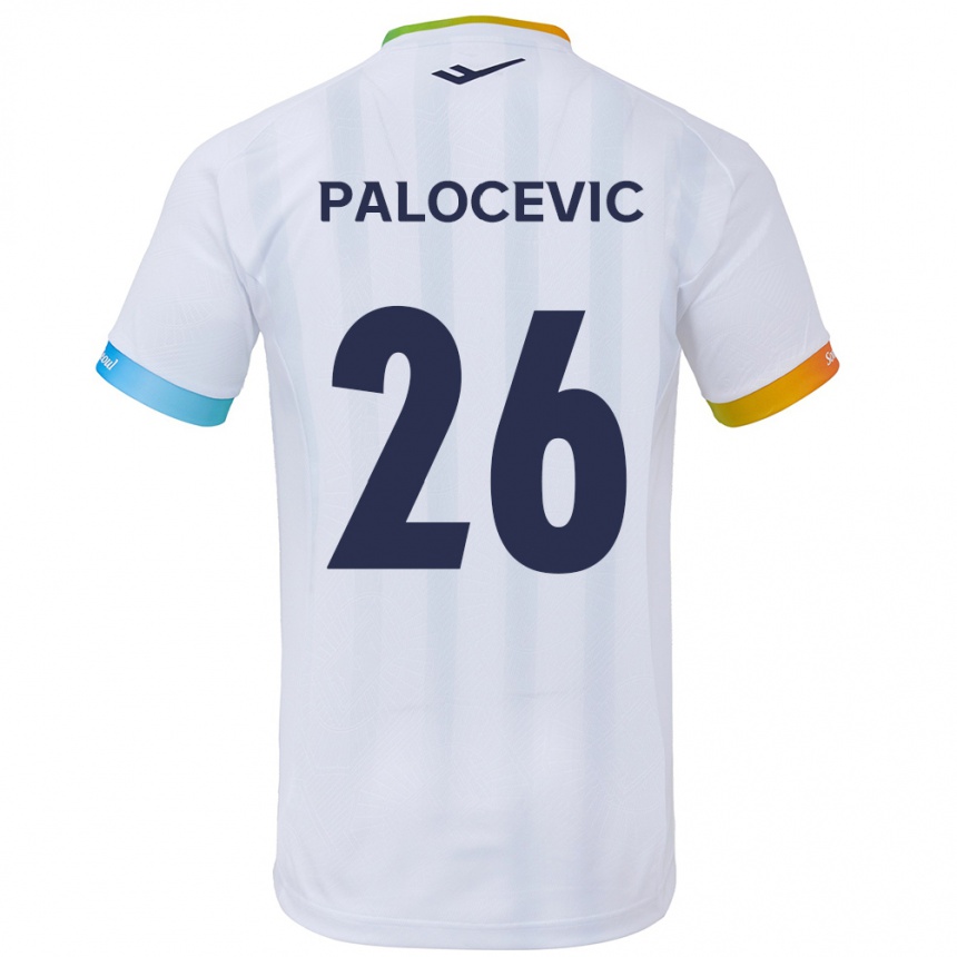 Kids Football Aleksandar Palocevic #26 White Blue Away Jersey 2024/25 T-Shirt