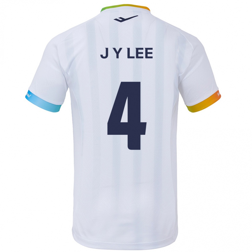 Kids Football Young-Jun Lee #4 White Blue Away Jersey 2024/25 T-Shirt