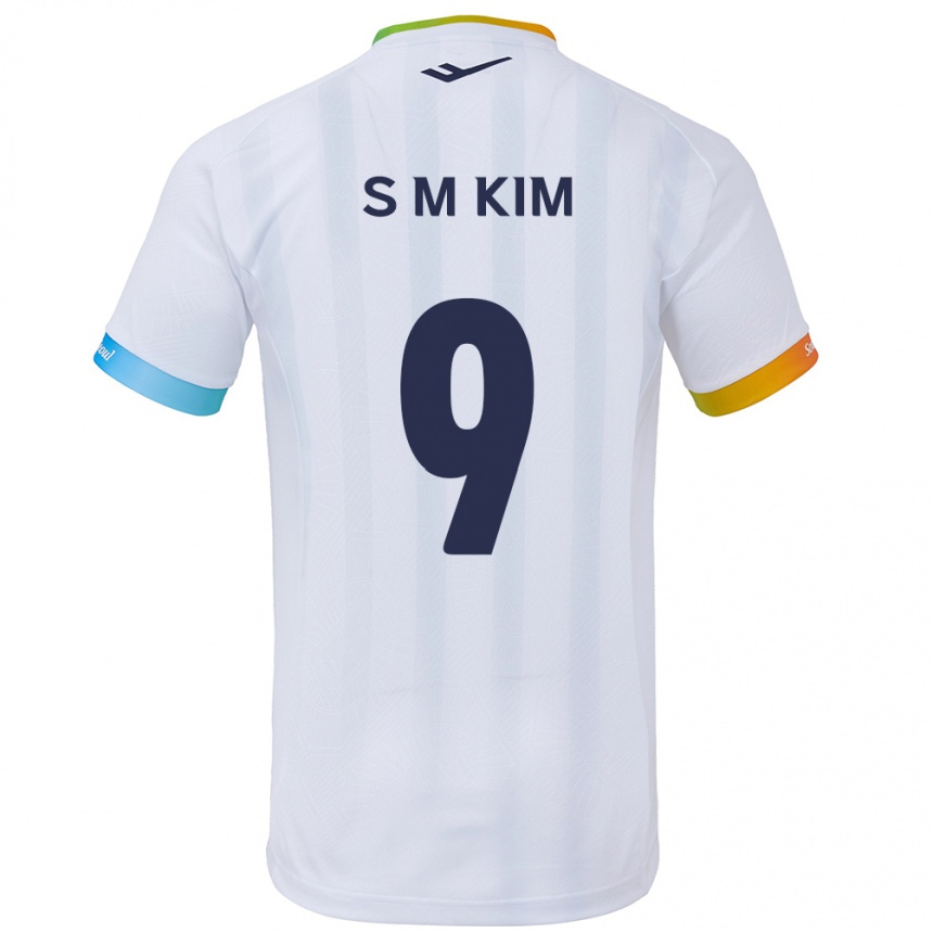 Kids Football Min-Sung Kim #9 White Blue Away Jersey 2024/25 T-Shirt