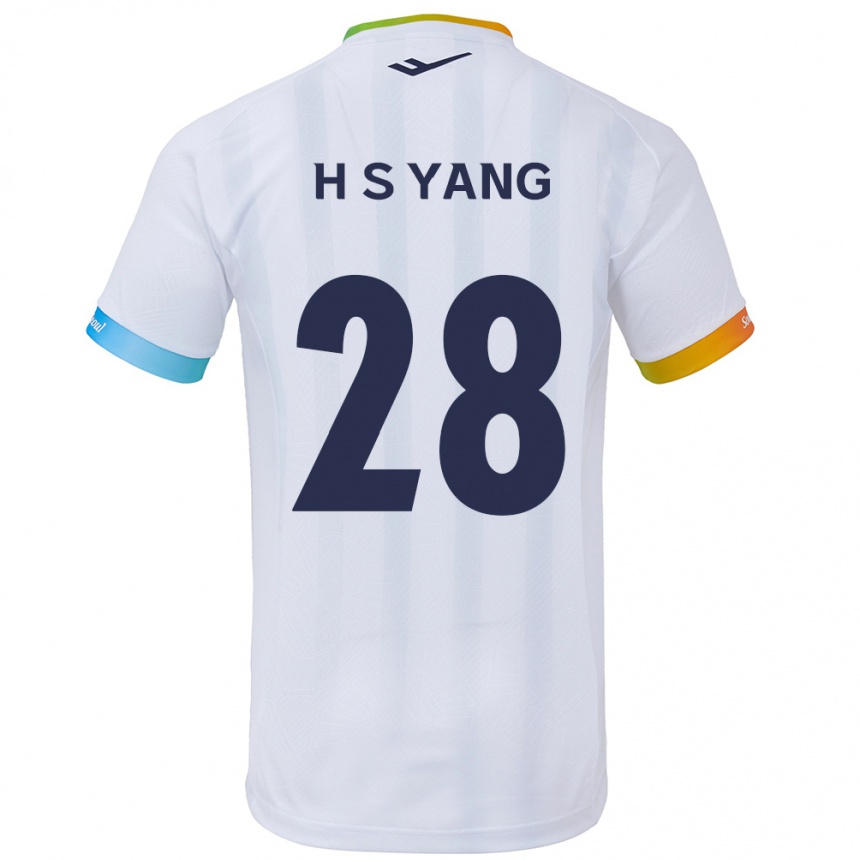 Kids Football Seung-Hyeon Yang #28 White Blue Away Jersey 2024/25 T-Shirt