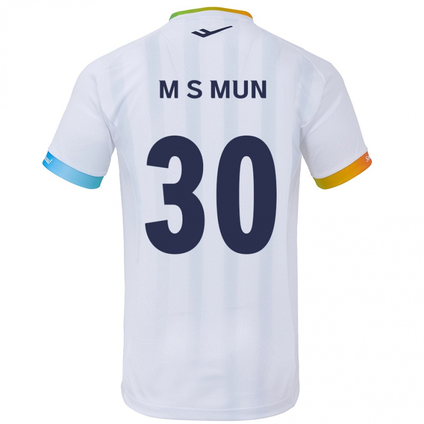 Kids Football Seong-Min Mun #30 White Blue Away Jersey 2024/25 T-Shirt