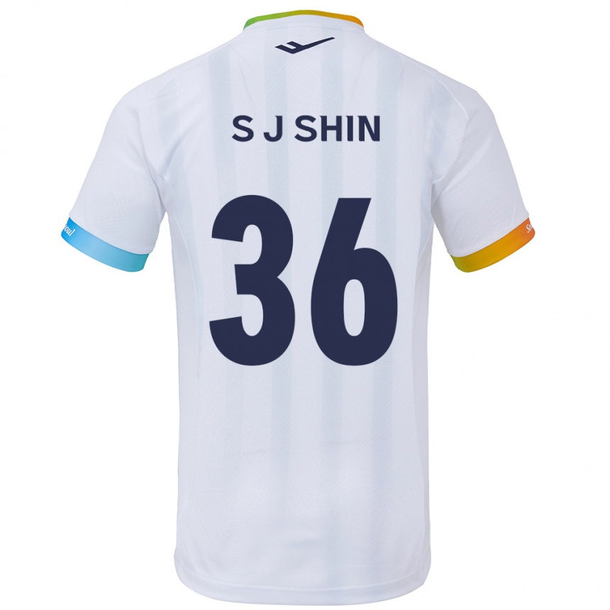 Kids Football Ji-Seop Shin #36 White Blue Away Jersey 2024/25 T-Shirt