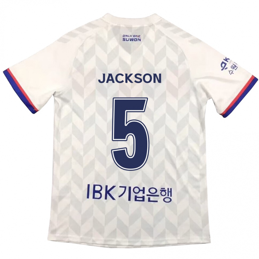 Kids Football Lachlan Jackson #5 White Blue Away Jersey 2024/25 T-Shirt