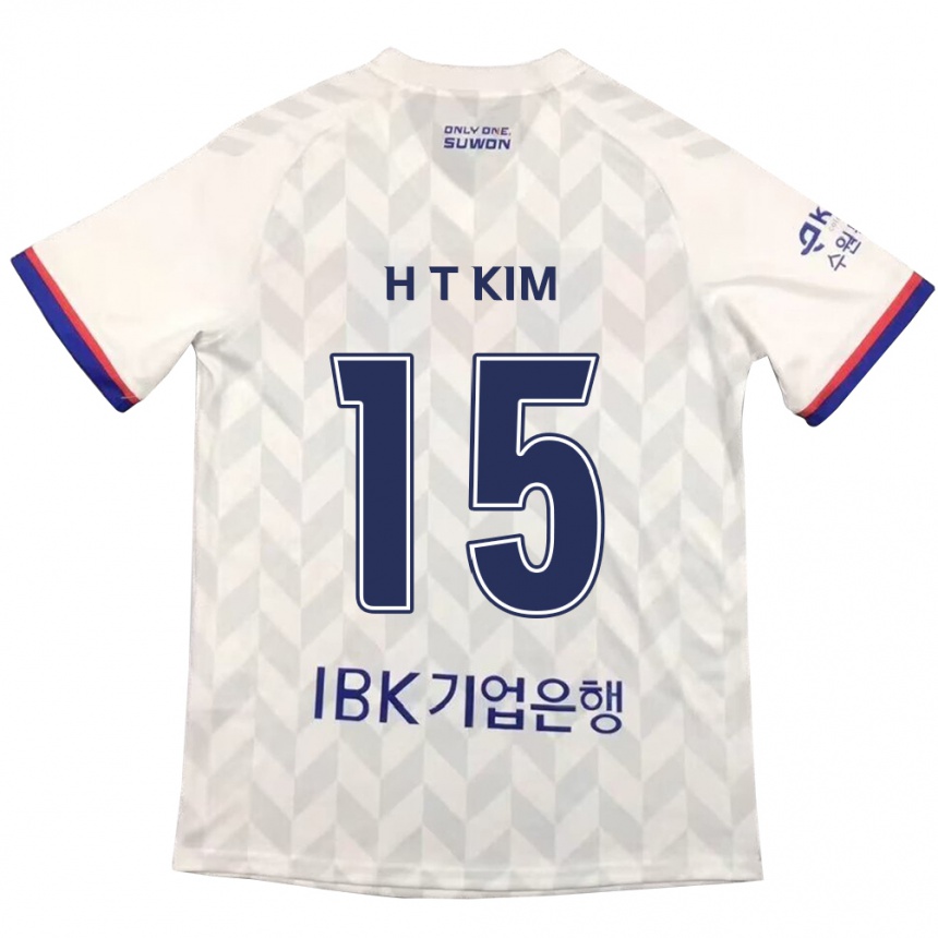 Kids Football Tae-Han Kim #15 White Blue Away Jersey 2024/25 T-Shirt