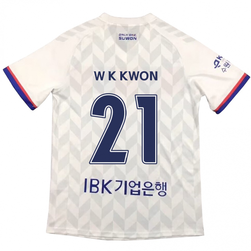 Kids Football Kyung-Won Kwon #21 White Blue Away Jersey 2024/25 T-Shirt