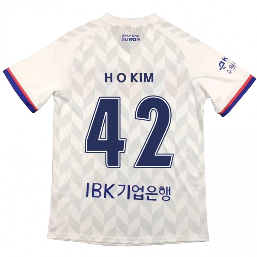 Kids Football One-Hyung Kim #42 White Blue Away Jersey 2024/25 T-Shirt